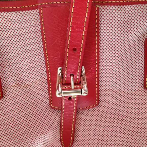 Dooney & Bourke Large Red Tweed Canvas Carry-All Tote Leather Handles & Accents - Picture 6 of 15